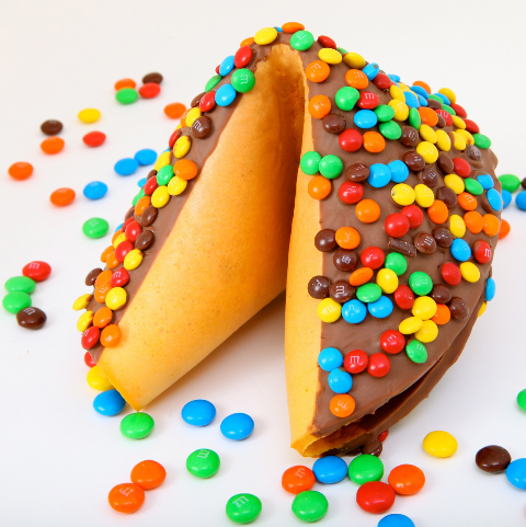 giant fortune cookie milk chocolate covered with m&ms