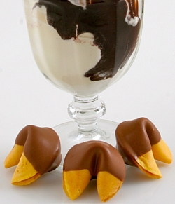 fortune cookies dipped in Belgian chocolate